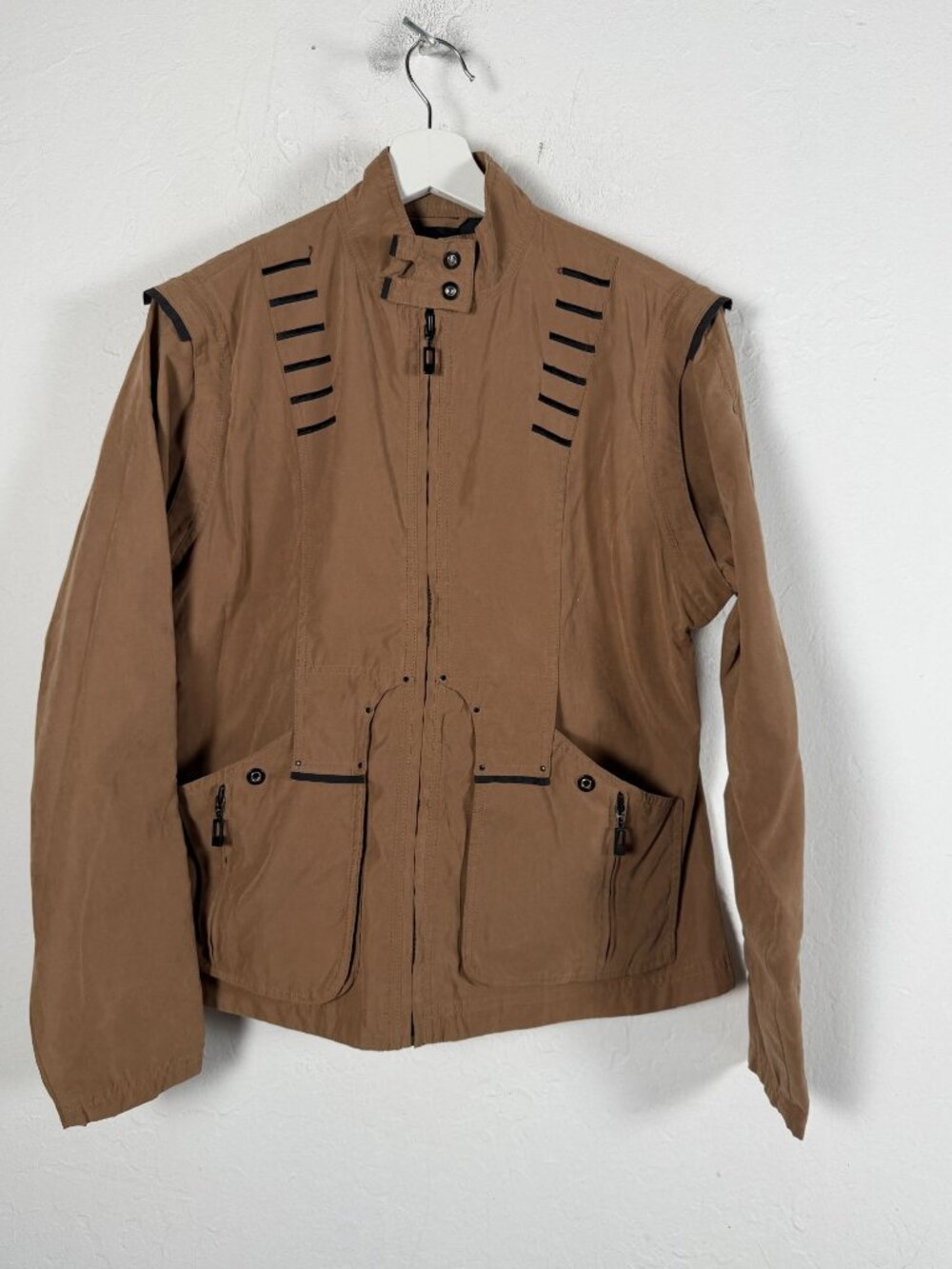 JAMIE SADOCK Womens Medium Brown Full Zip Jacket Mock Neck Avant Garde Gorpcore
